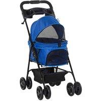 PawHut Pet Stroller No-zip Foldable Travel Carriage With Brake Basket Canopy - Blue, Blue