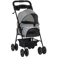PawHut Pet Stroller No-zip Foldable Travel Carriage With Brake Basket Canopy - Grey, Grey