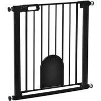 PawHut 75-82 cm Pet Safety Gate Pressure W/ Small Door & Double Locking - Black, Black