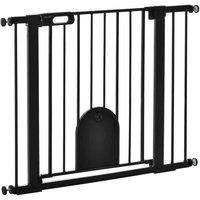 PawHut 75-103 cm Pet Safety Pressure Fit Gate W/ Small Door Double Locking - Black, Black