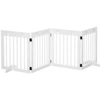 PawHut 4 Panel Wooden Dog Barrier & Folding Fence W/ Support Feet - White, White