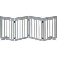 PawHut 4 Panel Wooden Dog Barrier & Folding Fence W/ Support Feet - Grey, Grey