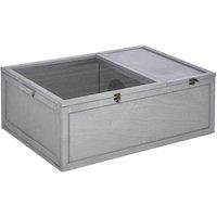 PawHut 94 cm Wood Indoor & Outdoor Pet Tortoise House With Two Room Designs - Grey, Grey