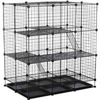 PawHut 30 Pcs Diy Expandable Pet Steel Bars Cage W/ Door Trays & Plastic Corners - Black, Black