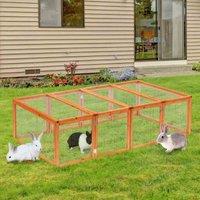 PawHut Wooden Rabbit Hutch W/ Mesh Wire For Outdoor Garden - Brown, Brown
