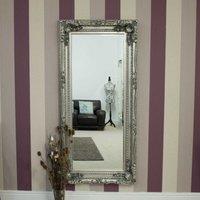 MirrorOutlet Carved Louis Silver Large Wall Mirror 175 X 89 Cm, Silver