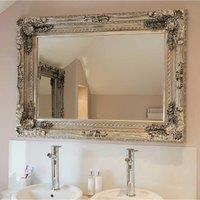MirrorOutlet Carved Louis Silver Wall Mirror 117cm x 87cm, Silver