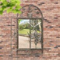MirrorOutlet Dorset Rustic Scroll Large Garden Mirror 130 X 70 Cm, Silver