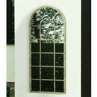 MirrorOutlet Large Green And Cream Rustic Multi Panel Design Garden Mirror 140 X 56Cm, Green