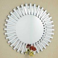 MirrorOutlet Starburst All Glass Stylised Large Round Mirror 120 X 120 Cm, Silver