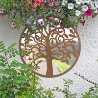 MirrorOutlet Small Tree Design Round Garden Mirror 60 X 60 Cm 2Ft X 2Ft, Brown