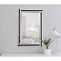 MirrorOutlet Dalton Black And Silver Bevelled Triple Edge Wall Mirror 68 X 56Cm, Black