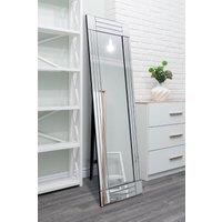 MirrorOutlet Milton All Glass Bevelled Square Corner Cheval Free Standing Mirror 5Ft X 1Ft3 (150 X 40Cm), Silver