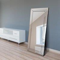 MirrorOutlet New Double Bevel Modern Free Standing Mirror, Silver