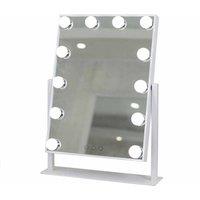 At Home Comforts Brigette Hardwood Portrait Mirror 12 Led Bulbs, White