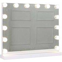 At Home Comforts Sophia Hardwood Landscape Mirror 15 Led Bulbs, White