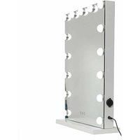 At Home Comforts Madeline Hardwood Portrait Mirror 15 Led Bulbs, White