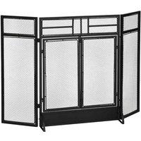 HOMCOM 3 Panel Folding Freestanding Fireplace Screen With Door Metal Mesh Black, Black