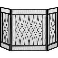 HOMCOM 3 Panel Folding Fireplace Screen - Black, Black