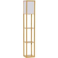 HOMCOM Floor Lamp Reading Lamp With 3 Tier Storage Shelf Natural, Brown