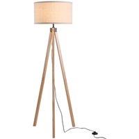 HOMCOM Wood Tripod Floor Lamp Home Lighting Elegant E27 Bulb Linen Shade Beige, Cream