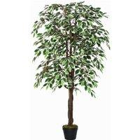 Outsunny 160Cm/5.2Ft Artificial Ficus Tree Fake Plant In Pot Indoor Outdoor, Green