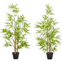 Outsunny Set Of 2 120Cm/4Ft Artificial Bamboo Trees Plant With Pot Indoor Outdoor, Green
