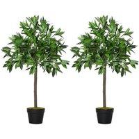 Outsunny Set Of 2 90Cm/3Ft Artificial Bay Laurel Topiary Trees With Pot Fake Plant, Green