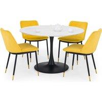 Julian Bowen Set Of Holland Round Dining Table & 4 Delaunay Mustard Chairs, White