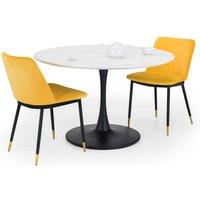 Julian Bowen Set Of Holland Round Dining Table & 2 Delaunay Mustard Chairs, White