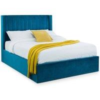 Julian Bowen Langham Scalloped Headboard Storage Bed Double Teal Velvet, Blue