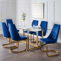 Julian Bowen Set Of Minori Dining Table & 6 Vittoria Blue Chairs, Blue
