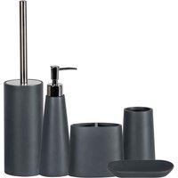 Showerdrape Alto 5 Piece Bathroom Set - Soap Dish Tumbler Toothbrush Holder Liquid Dispenser Toilet Brush - Grey