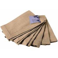 Penguin Home Set Of 6 100 Linen Look With Faggoting Hemstictch Napkins - 45Cm Beige, Grey