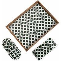 Penguin Home Set Of Serving Tray And Matching Coasters - Green And White Diamond Design, White