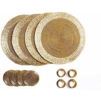 Penguin Home PenguinHome 12pc Beaded Placemats/Coasters/Napkin Rings Gold, Gold