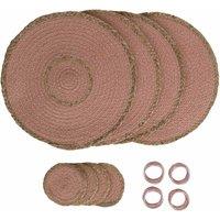 Penguin Home Set Of 12 Jute Placemats Coasters And Napkin Rings - Blush Colour, Clear