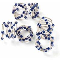 Penguin Home Set Of 6 Blue Handcrafted Bangle Style Beaded Napkin Rings - Beads On Iron Mesh, Blue