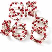 Penguin Home Set Of 6 Red Handcrafted Bangle Style Beaded Napkin Rings - Beads On Iron Mesh, Pink