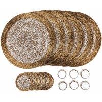 Penguin Home Set Of 18 Glass Beaded Placemats Coasters And Napkin Rings - Gold And White Colour, Gold