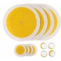 Penguin Home Set Of 12 Glass Beaded Placemats Coasters And Napkin Rings - Yellow And White Colour, White