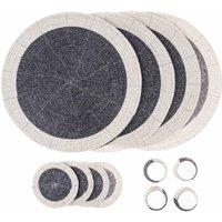 Penguin Home Set Of 12 Glass Beaded Placemats Coasters And Napkin Rings - Grey And White Colour, Grey