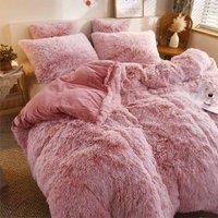 Ezysleep Luxury Faux Fur Pink Shaggy Duvet Set 135cm Width, Pink
