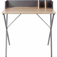 Core Products Loft Home Office Study Desk Oak Effect Top With Grey Metal Cross Legs, Brown