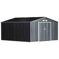 Outsunny 13 X 11Ft Outdoor Garden Storage Shed W/2 Doors Galvanised Metal Grey, Grey