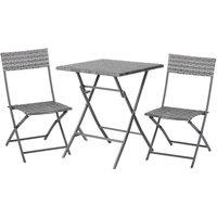 Outsunny 3Pc Bistro Set Rattan Furniture Garden Folding Chair Table Grey, Grey