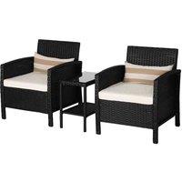 Outsunny 3 Pcs Rattan Outdoor Set 2 Cushioned Single Sofa Coffee Table Black, Black