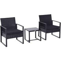 Outsunny 3 Pieces Rattan Patio Bistro Set 2 Chairs Coffee Side Table Set, Black