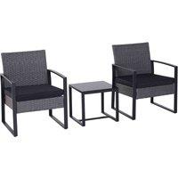 Outsunny 3pc Rattan Patio Bistro Set - 2 Chairs/Coffee Table, Grey