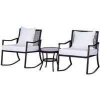 Outsunny 3pc Rattan Rocking Chair Bistro Set - Brown